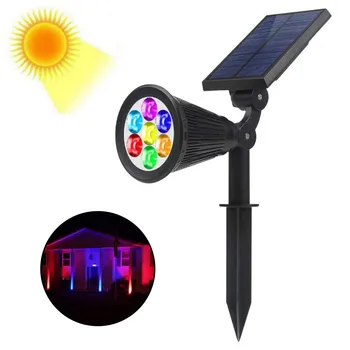7 светодиодных наружных солнечных прожекторов RGB Изменение IP65 Водонепроницаемая лампа для газона Ландшафтные прожекторы Украшение сада Солнечная лампа
