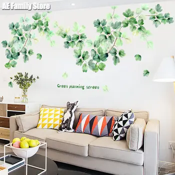 Наклейки на стену с зелеными растениями, самоклеящиеся креативные украшения стен в комнате, пасторальные теплые маленькие свежие наклейки для ресторана