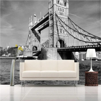 Обои beibehang на заказ, Лондонский Тауэрский мост, Ретро, черно-белый, Европейская архитектура, Пейзажный фон, настенные фрески