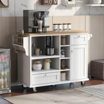 Тележка для кухонного острова K & K со шкафом для хранения и двумя фиксирующимися колесиками, напольный буфет, сервант для кухни
