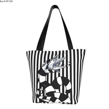 Модные сумки для покупок от Песчаного червя Beetlejuice Многоразового использования из фильма ужасов Тима Бертона, холщовая сумка для покупок через плечо