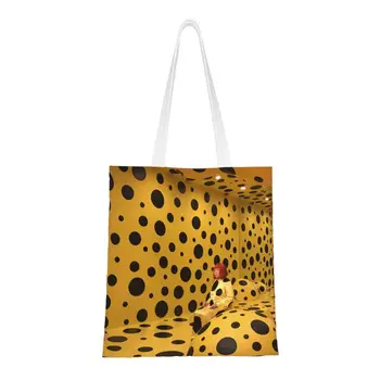Kawaii Yayoi Kusama Art Shopping Tote Bag Многоразовые Забавные Сумки В Горошек Для Бакалеи, Холщовая Сумка Для Покупок Через плечо