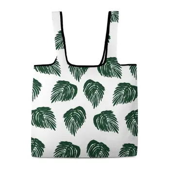 Складная хозяйственная сумка, сумочка с зелеными листьями, авоська с индивидуальным рисунком, легкая водонепроницаемая многоразовая сумка-тоут большой емкости