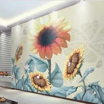 wellyu Изготовленная на заказ большая фреска ручной росписи ретро подсолнух ТВ фон экологические обои papel de parede para quarto