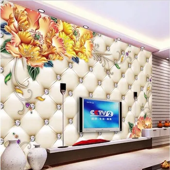 wellyu Индивидуальные крупномасштабные фрески, богатая 3D мягкая упаковка, Алмазный ТВ-фон, настенные флизелиновые обои papel de parede