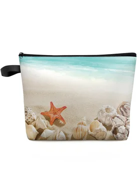Раковина морской звезды на океанском пляже, большая вместительная дорожная косметичка, Переносная сумка для хранения макияжа, женский водонепроницаемый пенал