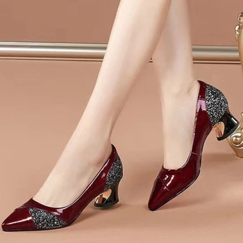 Женские туфли большого размера на высоком каблуке с острым носком, весна-осень, нескользящие легкие повседневные туфли-лодочки Zapatos Mujer в винтажном стиле