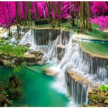 wellyu Изготовленные на заказ большие фрески высокой четкости фиолетовый лес вода здоровье водопад лес нетканые обои papel de parede