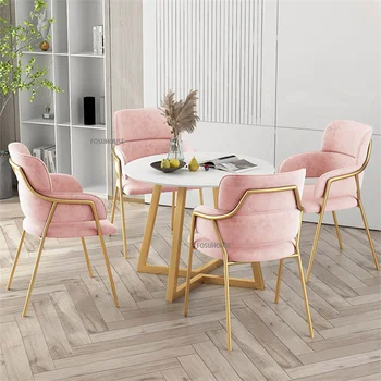 Современная мебель, фланелевые обеденные стулья для кухни, простое розовое кресло для макияжа, Легкое роскошное кресло для столовой в кафе с мягкой спинкой