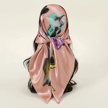 90 * 90 см Квадратная Шелковая Бандана-повязка на голову с принтом, Хиджабы для женщин, Атласные Банданы в стиле Рок, Роскошная сумка-шарф Премиум-класса для волос 2023