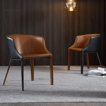 Легкие роскошные обеденные стулья Итальянское кожаное кресло для отдыха со спинкой Простой обеденный стул для домашних переговоров Мебель для столовой