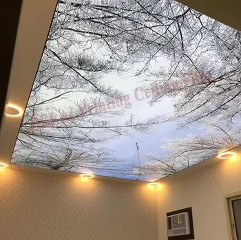 Потолочная пленка с изображением зимних деревьев С видом на деревья, натяжная потолочная пленка