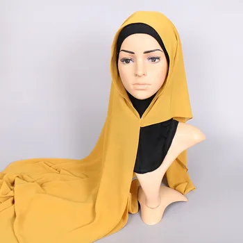 120 шт./лот, Однотонный женский арабский шарф с двойной петлей, шифоновый шарф с пузырями, шаль из пашмины/мусульманский хиджаб, длинный шарф с запахом, 24 цвета