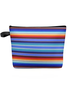 Цветная дорожная косметичка в мексиканскую полоску большой емкости, портативная сумка для хранения макияжа, женский водонепроницаемый пенал