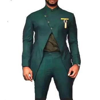 Новый мужской костюм Desgin Green, приталенный, элегантная официальная одежда для вечеринки, выпускного вечера, жениха, свадебных нарядов 2 шт. (куртка + брюки)