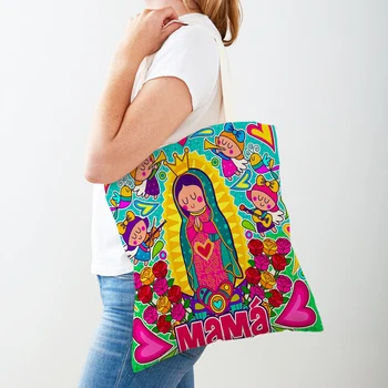 Женские сумки для покупок Двусторонняя Мультяшная сумка серии Virgin Mary Складная Многоразовая Женская сумка-тоут из холста в стиле Харадзюку