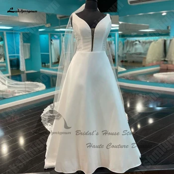 Свадебное платье из атласа А-силуэта Lakshmigown, 2023, V-образный вырез, Vestidos, Бохо, Пляжные свадебные платья без рукавов