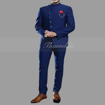 Thorndike Темно-синий повседневный мужской костюм в стиле Вестерн, комплект из 2 предметов для выпускного вечера, свадьбы, Красивого жениха, пиджака, вечеринки и путешествий