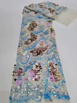 Нигерийская сетчатая кружевная ткань с блестками ручной работы, Африка 2022, высококачественное роскошное тюлевое кружево из бисера для пошива свадебных вечерних платьев