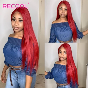 Освежающий Красный парик с прямыми кружевами Спереди, Прозрачные кружевные парики, Бразильские парики из человеческих волос с прямыми кружевами Remy 13x4