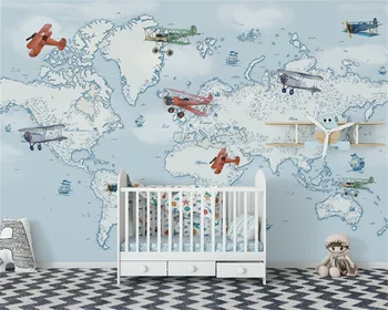 Обои на заказ, ручная роспись, мультяшный самолет, океан, детская комната, фон, украшение стен, картина papel pintado de pared