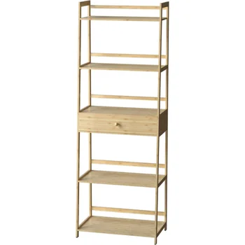 Книжная полка WTZ \ Полка-лестница с выдвижными ящиками \ Книжный шкаф высотой 5 ярусов \ Современный открытый книжный шкаф для спальни\  гостиная\