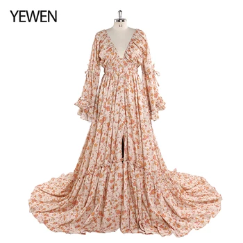 Элегантное женское вечернее платье с цветочным принтом, пляжное праздничное платье, необычный реквизит для фотосъемки YEWEN 2022