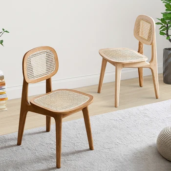 Деревянные Обеденные стулья из ротанга Nordic Outdoor Ручной Работы, Современные Кожаные Кресла для салона на Балконе, Подушки для мебели для дома El Hogar