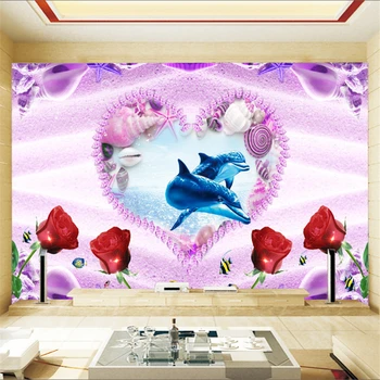 Обои beibehang на заказ Большая фреска 3D Стерео Обои Love Dolphin Наклейка на стену Современный фон Обои papel de parede