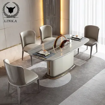 Роскошный мраморный длинный обеденный стол в ресторане, простой современный обеденный стол, сочетание мебели высокого класса