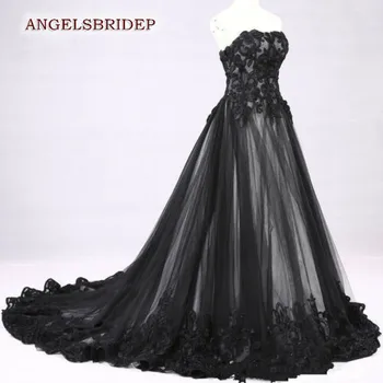 ANGELSBRIDEP Черное бальное платье с аппликацией, свадебные платья Vestido De Noiva, сексуальные вечерние платья без бретелек длиной до пола