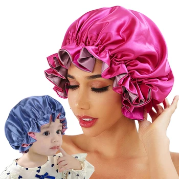 Чепчик для мамы и ребенка, высококачественная атласная шапочка, Двухслойная шелковистая большая шапочка для леди, шапочка для сна, повязка на голову