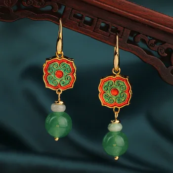 Оригинальные винтажные серьги с натуральным камнем зеленого цвета, этнические изящные висячие серьги, современные женские украшения для женщин
