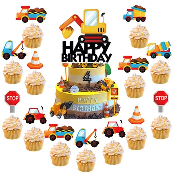 Украшение торта для экскаватора, Инженерные машины, топперы для торта, Дети, мальчики, Веселая тема для строительной машины, декор торта на день рождения