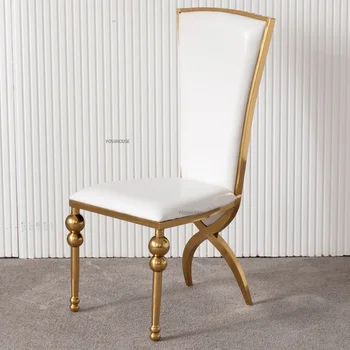 Легкие роскошные обеденные стулья из нержавеющей стали для кухни, дома, обеденный стол с высокой спинкой, стулья для современной гостиной, письменный стол и стул