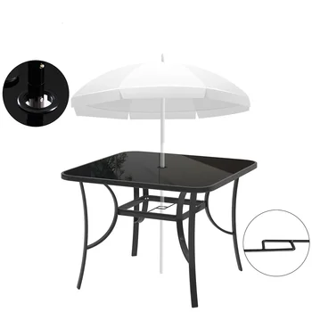 Обеденный стол на открытой террасе длиной 41 дюйм с отверстием для зонтика, квадратный стол из закаленного стекла для кемпинга в саду, Стол для патио на открытом воздухе