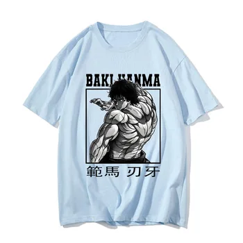 Боксерские футболки Баки Ханма Оверсайз, мужские футболки с мангой /комиксами, футболки из 100% хлопка, чувство дизайна, короткий рукав, популярный персонаж