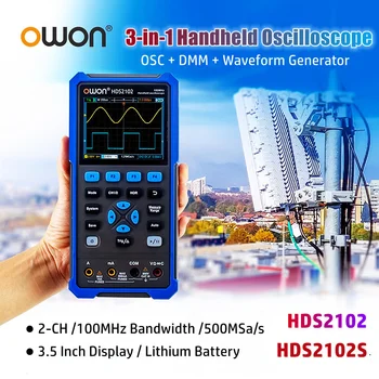 OWON HDS2102S HDS2102 Ручной осциллограф 3-в-1 с полосой пропускания 100 МГц, 2 канала, 20000 отсчетов, Мультиметр OSC + DMM + Генератор сигналов