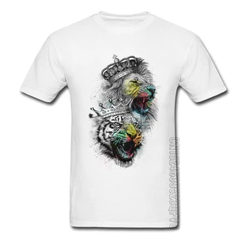 Футболка XXXL Белая мужская, летние футболки с круглым вырезом из 100% хлопка высокого качества, летние футболки с изображением льва, абсолютно новые