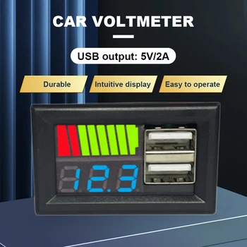 Светодиодный Цифровой Вольтметр 12V Индикатор уровня заряда автомобильного аккумулятора USB 5V 2A Измеритель емкости аккумулятора Вольтметр Тестер