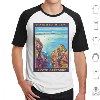 Мужская футболка с принтом La Cote Bretonne, пейзаж, Винтажный французский плакат, Хлопковая новая крутая футболка La Cote Bretonne, Бретань