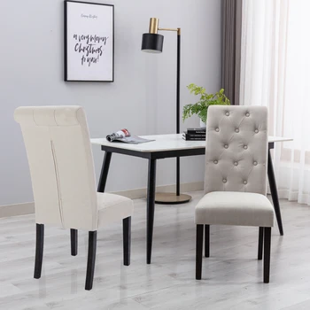 Набор из 2 стульев, обитых тканью с ворсом, обеденные стулья с современными элегантными кнопками, прочными деревянными ножками и толстым мягким сиденьем