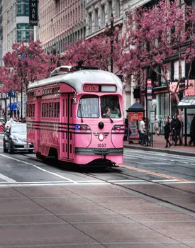 Розовый автобус размером 5х7 футов, вид на улицу, Фоны для фотосъемки зданий, Реквизит для фотосъемки, Студийный фон