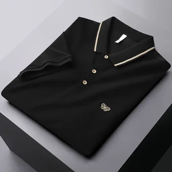 Высококачественное поло из мерсеризованного хлопка Paul top мужская мода с вышивкой бабочкой, короткий рукав, летняя мужская футболка с отворотом из ледяного шелка 2022 года