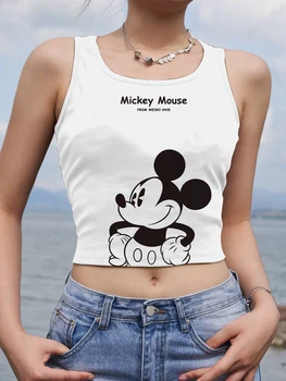 Женская одежда, укороченный топ без рукавов с Минни Маус Y2k, женская майка с Микки, сексуальный корсет, топы для йоги и фитнеса, Женские футболки Disney, футболки
