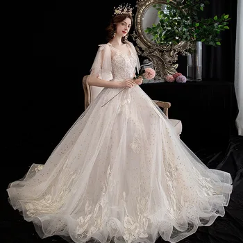 2020 Французское Свадебное платье с V образным вырезом Свадебное платье Hepburn Light Wedding Dress Super Fairy Slim Simple Cover Arm Основное Свадебное платье