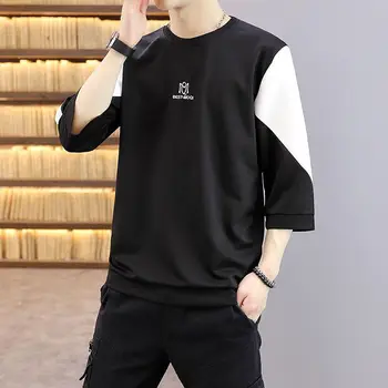 Свободная поддельная футболка из двух частей с модным принтом, мужская одежда 2023, Летние Новые повседневные пуловеры, Корейская футболка