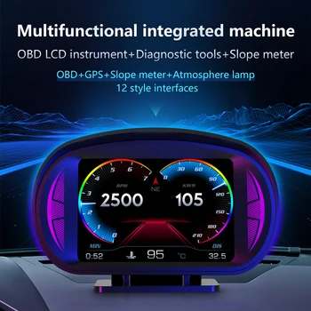 Новейший 2023 OBD2 Головной Дисплей GPS Автомобильный HUD Дисплей Измеритель Наклона Автомобильный Датчик Спидометр Функция Сигнализации Автомобильные Аксессуары Время обороты в минуту