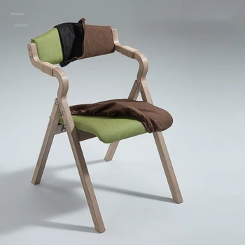 Современные простые деревянные обеденные стулья, складной обеденный стул в стиле ретро, Тканевая спинка для дома, кресла для учебы в ресторане и отдыха