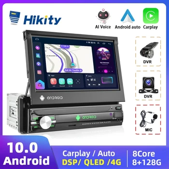 Автомагнитола Hikity 1 Din Android с 7-дюймовым выдвижным экраном, мультимедийный видеоплеер Carplay Universal Car Audio Без DVD